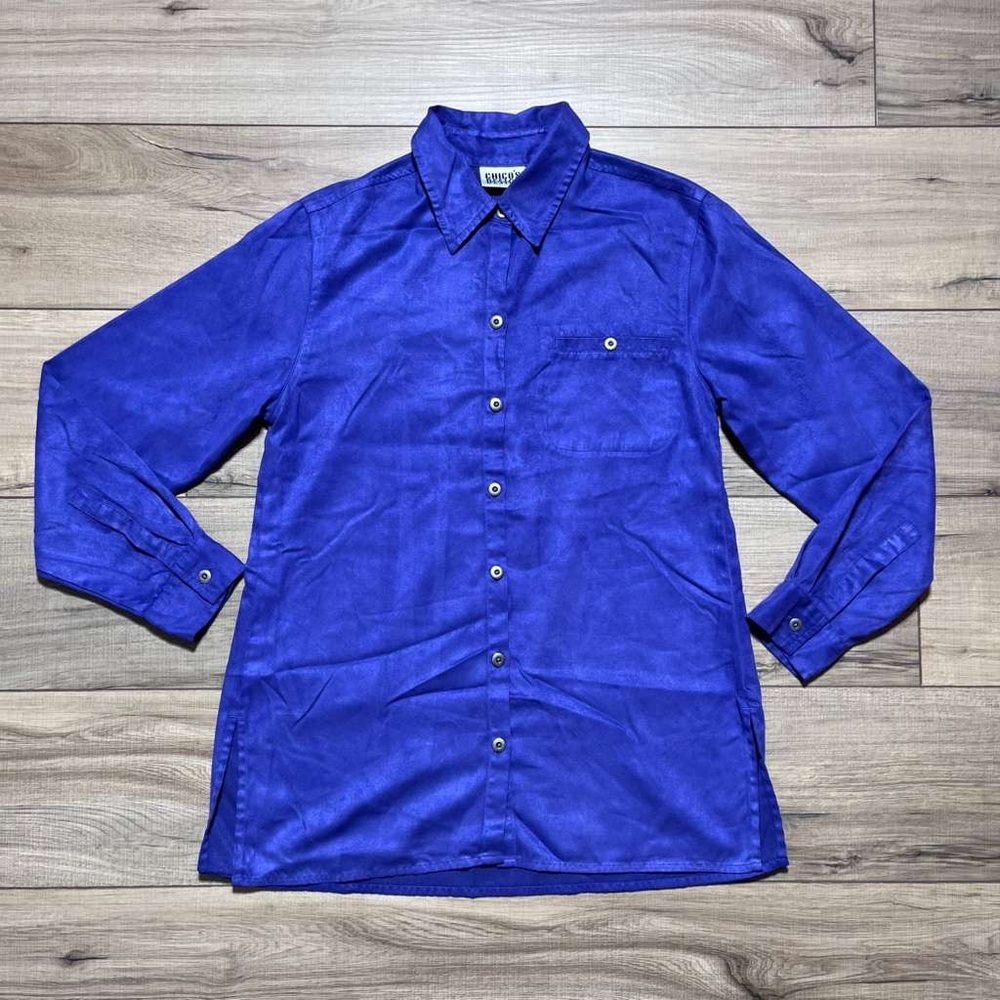 Chicos Design Womens Suede Feel Long Sleeve Button Up Shirt Size 0 Purple